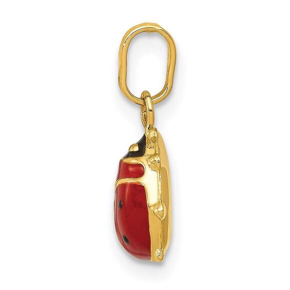14k Yellow Gold 3D Red Enameled Ladybug Charm, 9mm - Picture 2 of 4